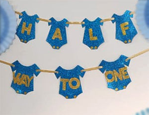Half Way to ONE Pink Wall Banner - Blue- Funzoop The Party Shop