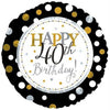40th birthday printed foil balloon, measuring 18 inches, shown for a milestone celebration display shown as a product reference for birthday celebrations, with its themed design visible.