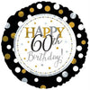 60th birthday printed foil balloon, measuring 18 inches, shown for a milestone celebration display shown as a product reference for birthday celebrations, with its themed design visible.
