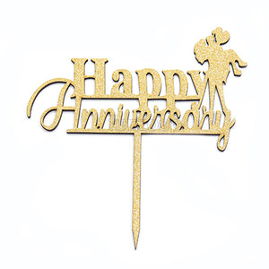 Happy Anniversary Cake Topper [Golden] - Funzoop The Party Shop
