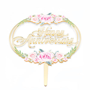 Happy Anniversary Floral Cake Topper