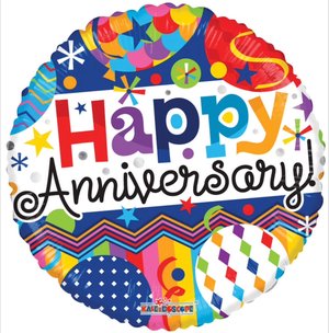 Happy Anniversary Foil Balloon, 18 Inch shown as a product reference for anniversaries, weddings and romantic celebrations, with its themed design visible.