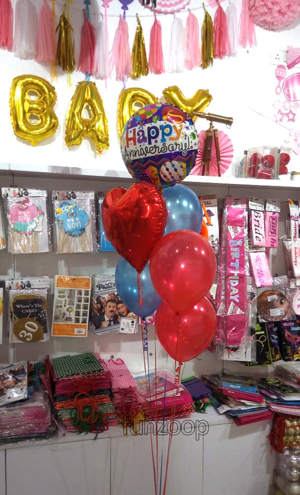 Happy Anniversary Foil Balloon Arrangement shown as a styling reference, with additional decorations separate from the balloon in this listing.