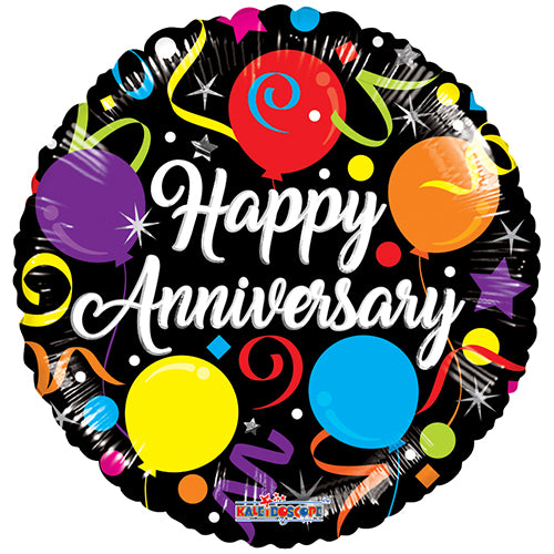 Happy Anniversary Streamers Foil Balloon, 18 Inch shown as a product reference for anniversaries, weddings and romantic celebrations, with its themed design visible.