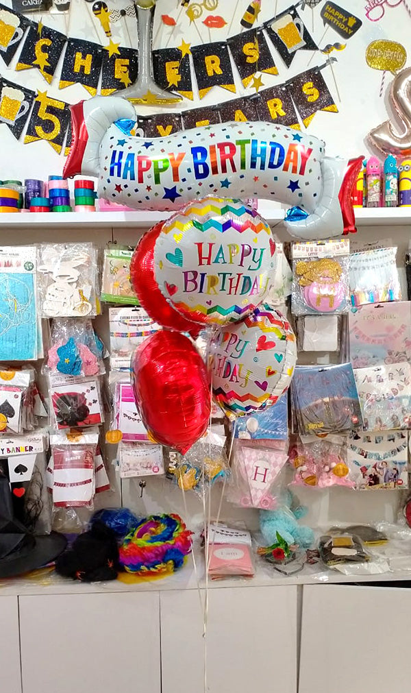 Happy Birthday Banner Foil Helium Balloon Bouquet - 5 Pcs