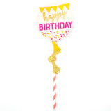 Happy Birthday Flags Cake Toppers - Pink [6 Pcs] - Funzoop The Party Shop