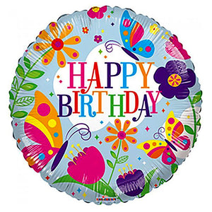 Flowers and Butterflies Happy Birthday Foil Balloon - Funzoop