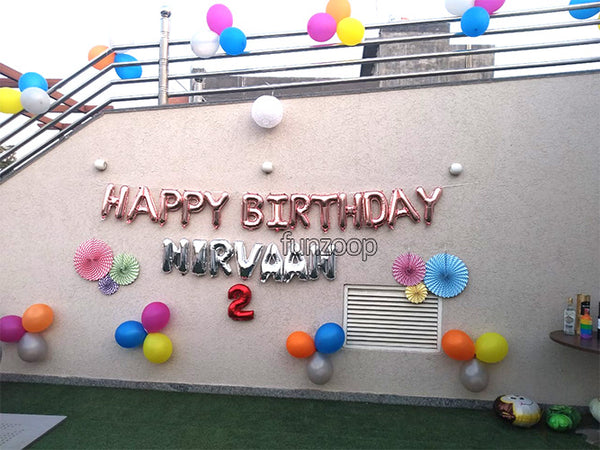 Happy Birthday Foil Balloons Banner Rose Gold Wall Decor -  Funzoop