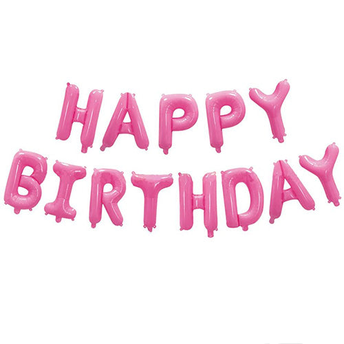 Happy Birthday Metallic Foil Balloon Banner, 5 Colours, Pink