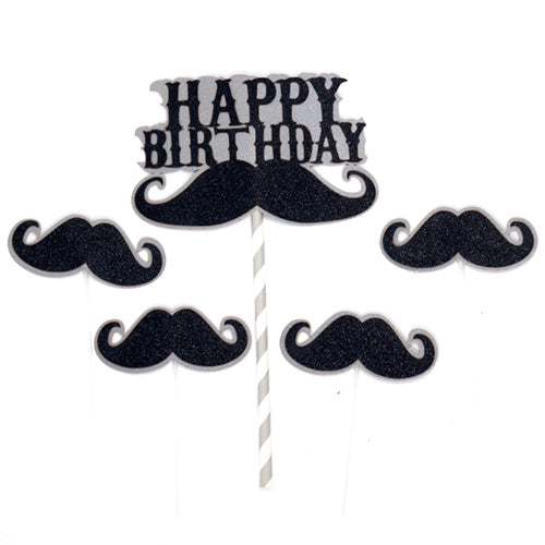 Moustache Happy Birthday Paper Cake Toppers