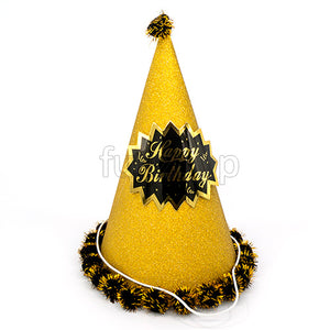 Happy Birthday Golden Pom Pom Glitter Hat - Funzoop