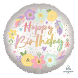 18" Happy Birthday Satin Flowers - Anagram - Funzoop The Party Shop