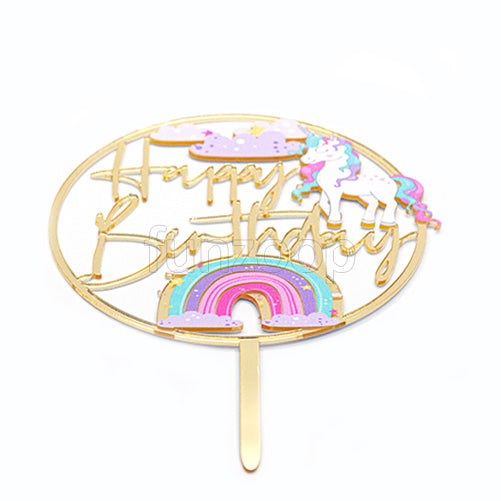 Unicorn Rainbow Acrylic Happy Birthday Cake Topper