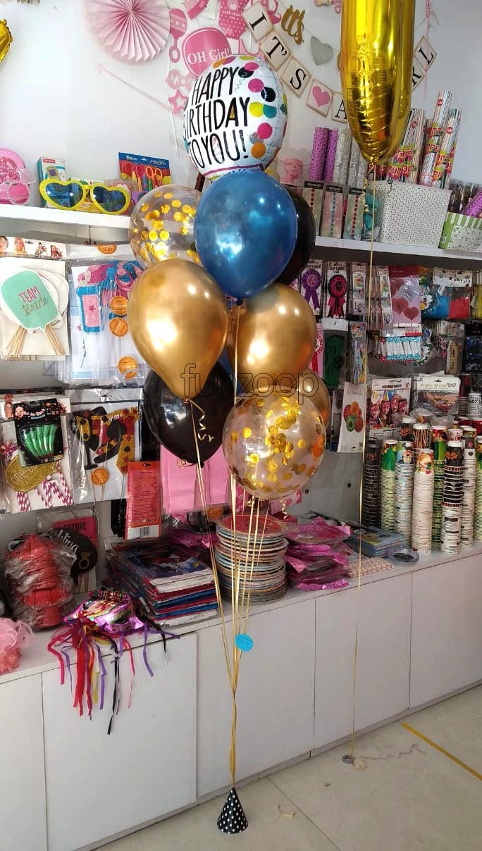 Helium Balloon Bouquet (BQ01) Happy Birthday Polka Blue - Funzoop