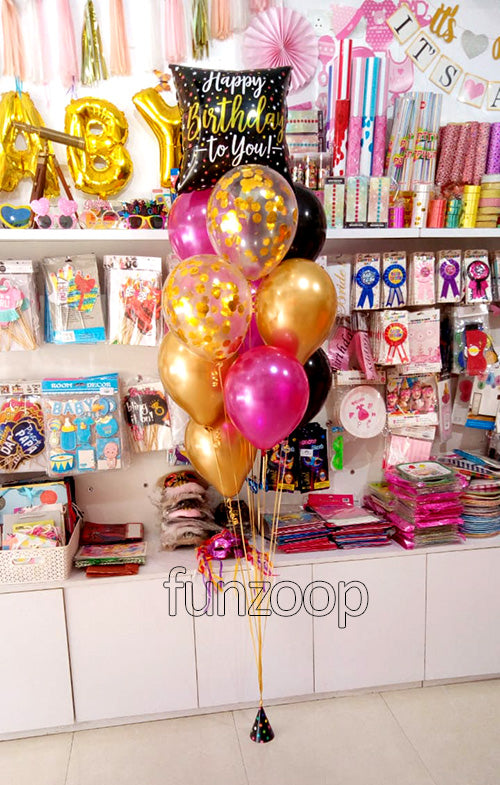 Helium Balloons Happy Birthday To You Bouquet shown as a styling reference, with additional decorations separate from the balloon in this listing.