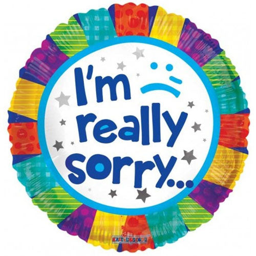 I Am Really Sorry Foil Balloon, White & Red, 18 Inch shown as a product reference for personal apology gestures, with its themed design visible.
