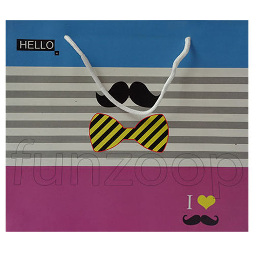 I Love Mustache & Bow Printed Gift Bag - Funzoop