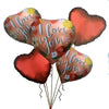 I Love You Hearts Theme 5 in 1 Foil Balloons Bouquet Set [5 Pcs] shown in the uninflated pack option for a romantic celebration table or couple's photo display