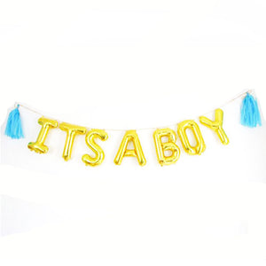 It's a Boy Foil Banner with Tassels - Gold - Funzoop