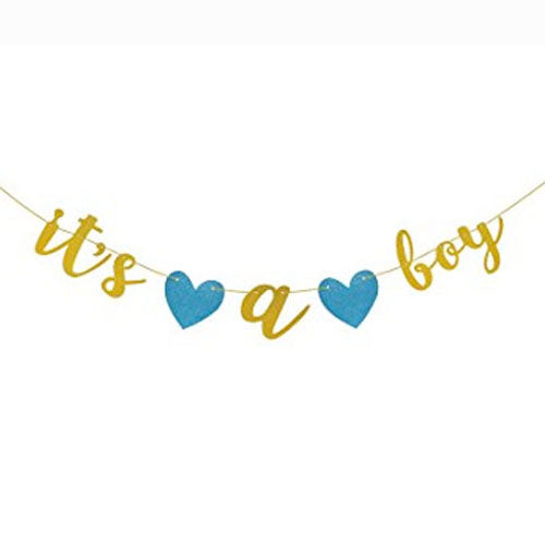 It's A Boy Golden Glitter Banner - Funzoop