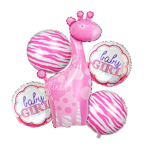 It's a Girl Giraffe 5 in 1 Foil Balloons Bouquet Set [5 Pcs] - Funzoop