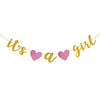 It's A Girl Golden Glitter Banner - Funzoop