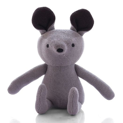 Pluchi Jerry Mouse soft toy in cool grey and tan, showing the mouse character with a knitted fabric finish.