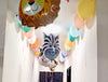 Jungle Animal Face Foil Balloons, Assorted Designs shown in a styling reference for animal-themed birthdays and safari celebrations, with extra decorations separate from this listing.