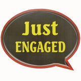 Just Engaged photo booth placard featuring engagement celebration typography design from Funzoop The Party Shop