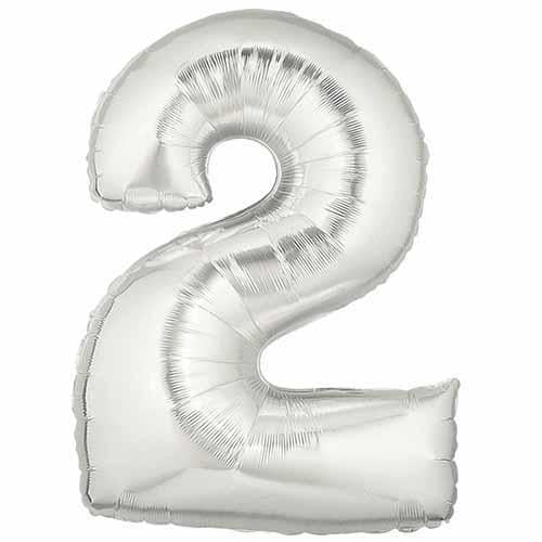 40" Large Foil Number Balloons- Silver (Digit 2) - Funzoop