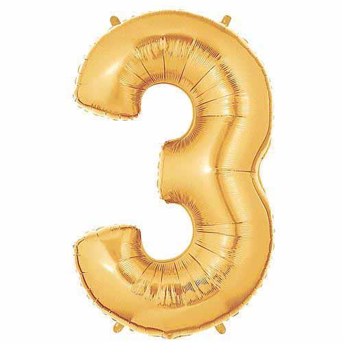 40" Large Foil Number Balloons- Golden (Digit 3) - Funzoop