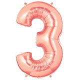 40" Large Foil Number Balloons- Rose Gold (Digit 3) - Funzoop