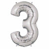 40" Large Foil Number Balloons- Silver (Digit 3) - Funzoop