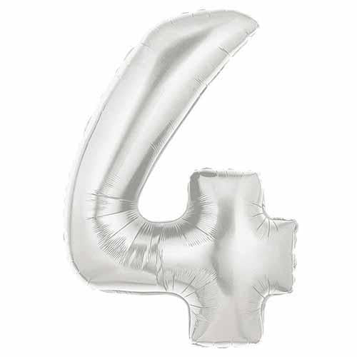 40" Large Foil Number Balloons- Silver (Digit 4) - Funzoop