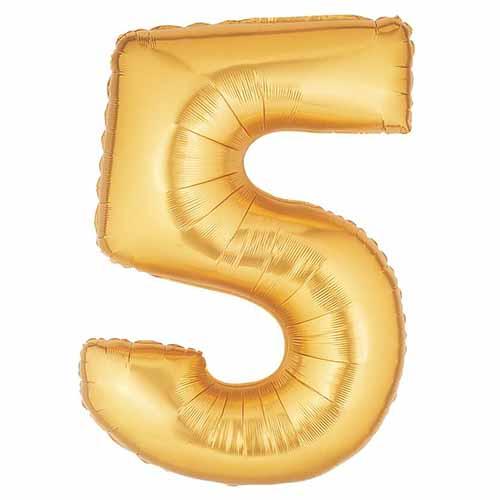 40" Large Foil Number Balloons- Golden (Digit 5) - Funzoop