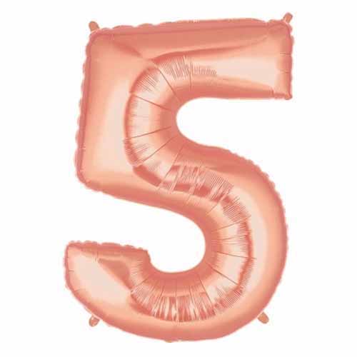 40" Large Foil Number Balloons- Rose Gold (Digit 5) - Funzoop