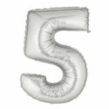 40" Large Foil Number Balloons- Silver (Digit 5) - Funzoop