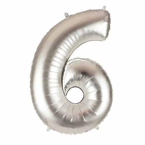 40" Large Foil Number Balloons- Silver (Digit 6) - Funzoop