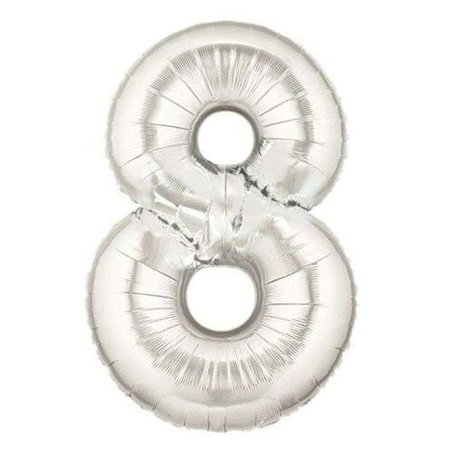 40" Large Foil Number Balloons- Silver (Digit 8) - Funzoop