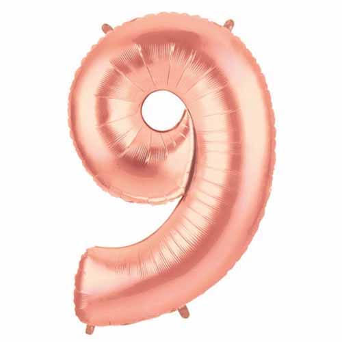 40" Large Foil Number Balloons- Rose Gold (Digit 9) - Funzoop