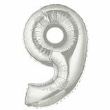 40" Large Foil Number Balloons- Silver (Digit 9) - Funzoop