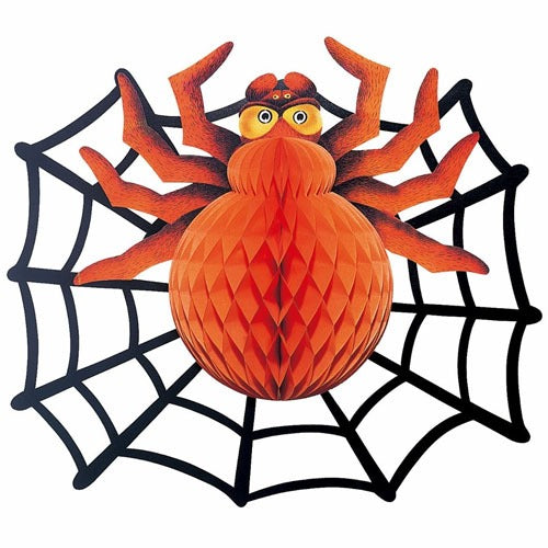 Large spooky spider with cobweb decoration for haunted house setup sold by Funzoop - The Party Shop