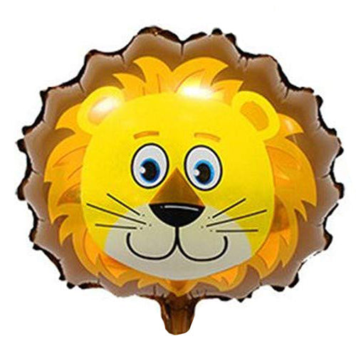 Cute Lion Face Shaped Jungle Theme Foil Balloon shown as a product reference for animal-themed birthdays and safari celebrations and a coordinated party display.