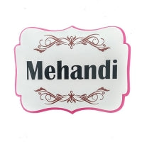 Mehandi photo booth placard with colorful wedding celebration typography for Mehendi ceremony photography