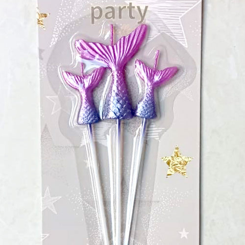 Mermaid Tail Shape Birthday Candles Set [3 Pcs] - Pink