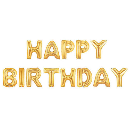 Metallic Happy Birthday foil balloon banner for birthday party décor from Funzoop The Party Shop