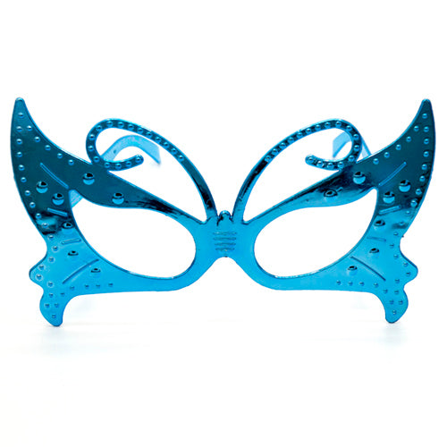 Metallic novelty party goggles with decorative frames, presented as a wearable photo prop for themed celebration portraits and group photographs.