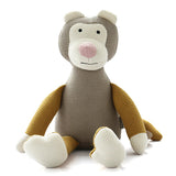 Monkey grey and mustard knitted stuffed soft toy by Pluchi from Funzoop The Party Shop