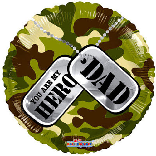 My Hero Dad Foil Balloon, 18 Inch shown as a product reference for Father's Day, birthdays and appreciation gifts for Dad, with its themed design visible.
