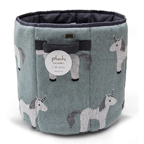 My Little Unicorn kids storage basket with dull blue base and unicorn design from Funzoop The Party Shop
